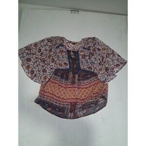 Womens Sheer Pheasant Top Blouse Trumpet Short Sleeve XL Floral Paisley